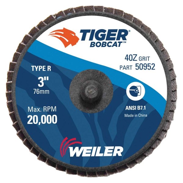 Weiler 3" BobCat Mini Abrasive Flap Disc, Conical (TY29), Type R Mount, 40Z 50952